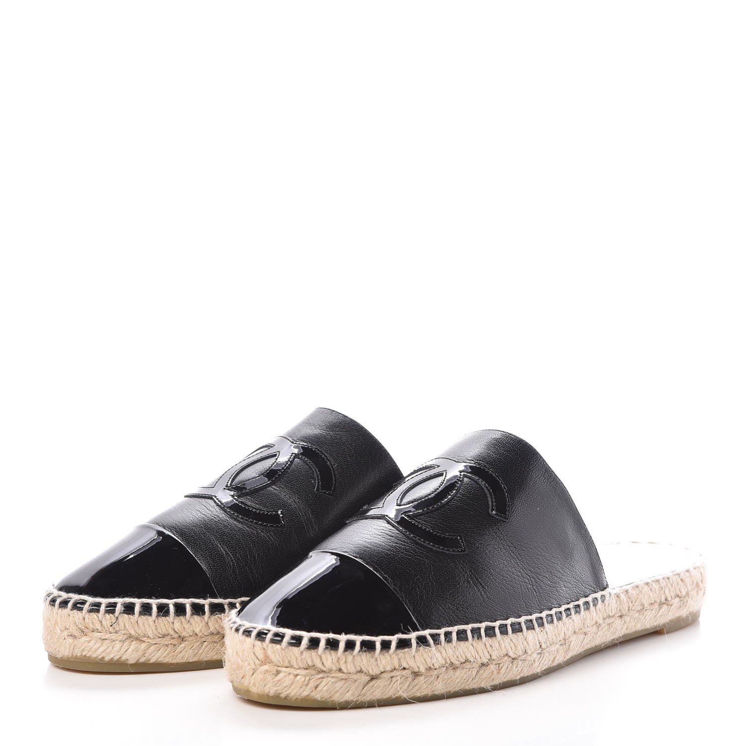 Chanel Iridescent Goatskin Patent CC Espadrille Mules 39 Black 3 of 8