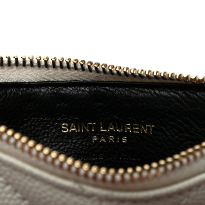 Saint Laurent Grain De Poudre Matelasse Chevron Monogram Fragments Zippered Card Case Crema Soft 7 of 8