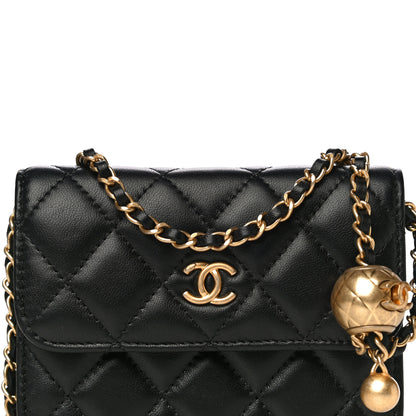 Chanel Lambskin Quilted Pearl Crush Clutch With Chain Black 9 of 12
