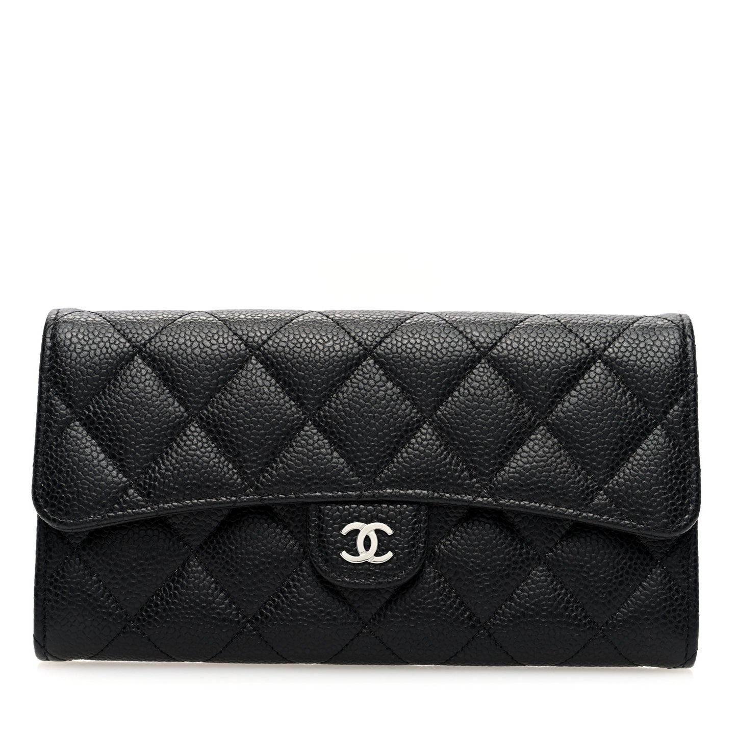 Caviar Quilted Large Gusset Flap Wallet Black