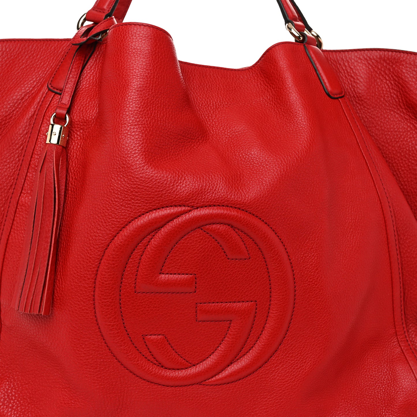 Pebbled Calfskin Large Soho Shoulder Bag Red
