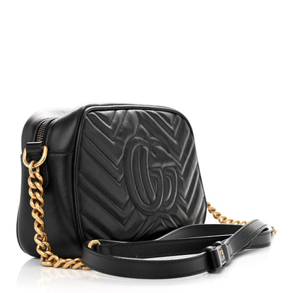 Gucci Calfskin Matelasse Small GG Marmont Chain Shoulder Bag Black 3 of 12