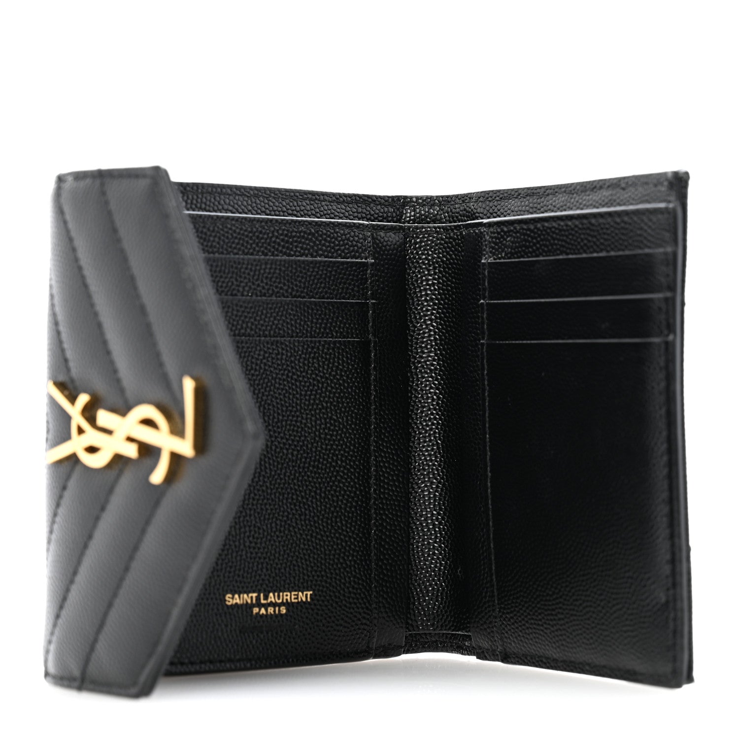 Saint Laurent Grain De Poudre Matelasse Chevron Monogram Compact Tri Fold Wallet Black 5 of 9