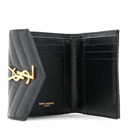 Saint Laurent Grain De Poudre Matelasse Chevron Monogram Compact Tri Fold Wallet Black 5 of 9