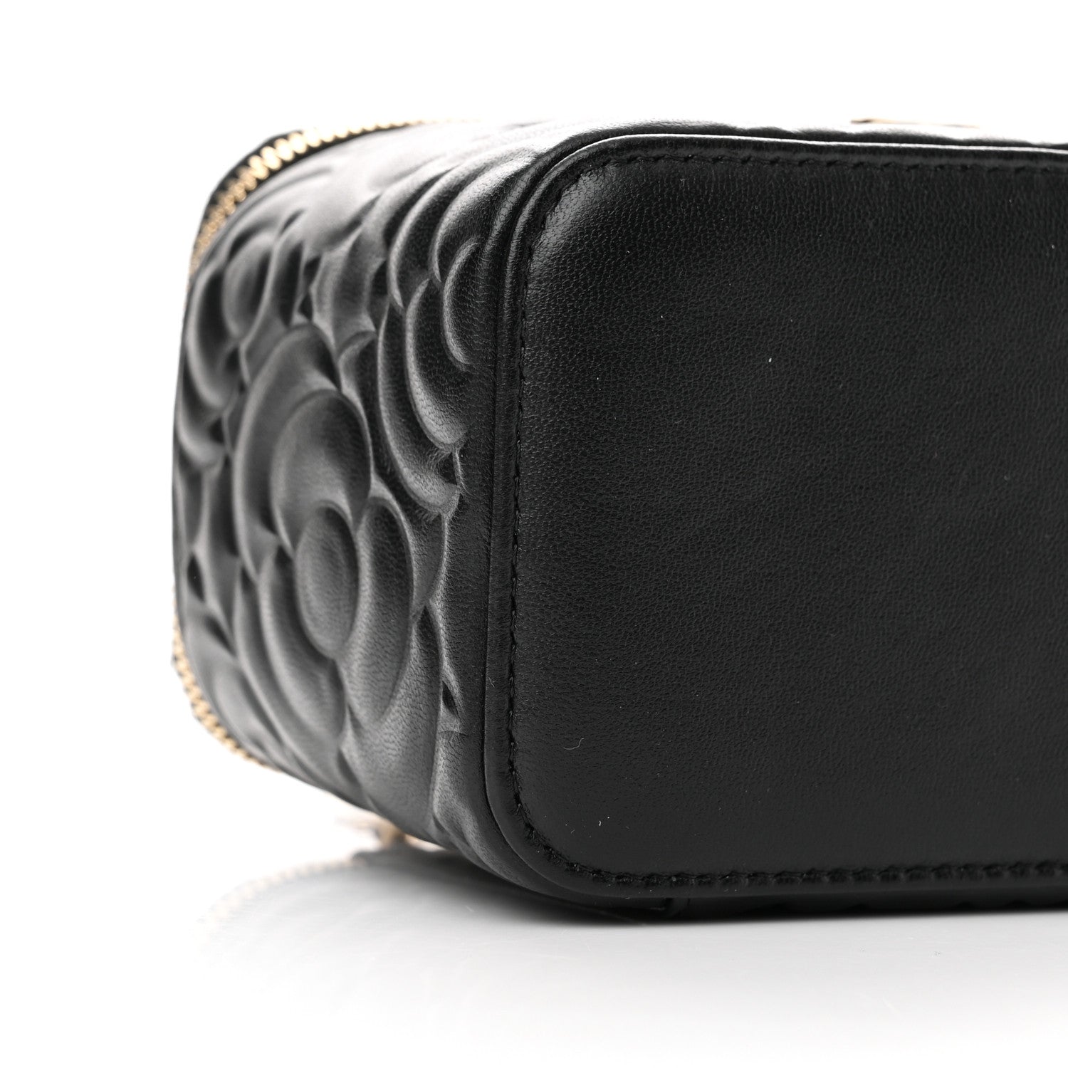 Chanel Lambskin Camellia Embossed Small Vanity Case With Chain Black 9 of 10