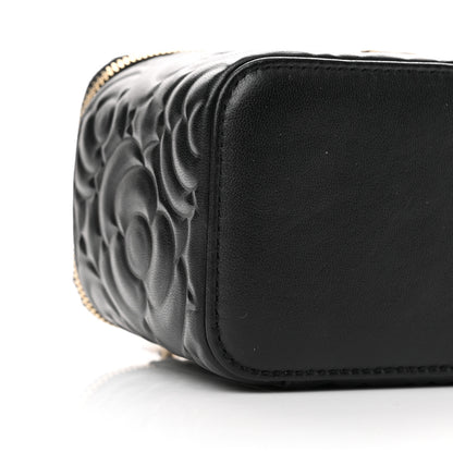 Chanel Lambskin Camellia Embossed Small Vanity Case With Chain Black 9 of 10