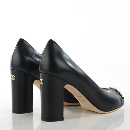Chanel Lambskin Peep Toe CC Pumps 35.5 Black 4 of 9