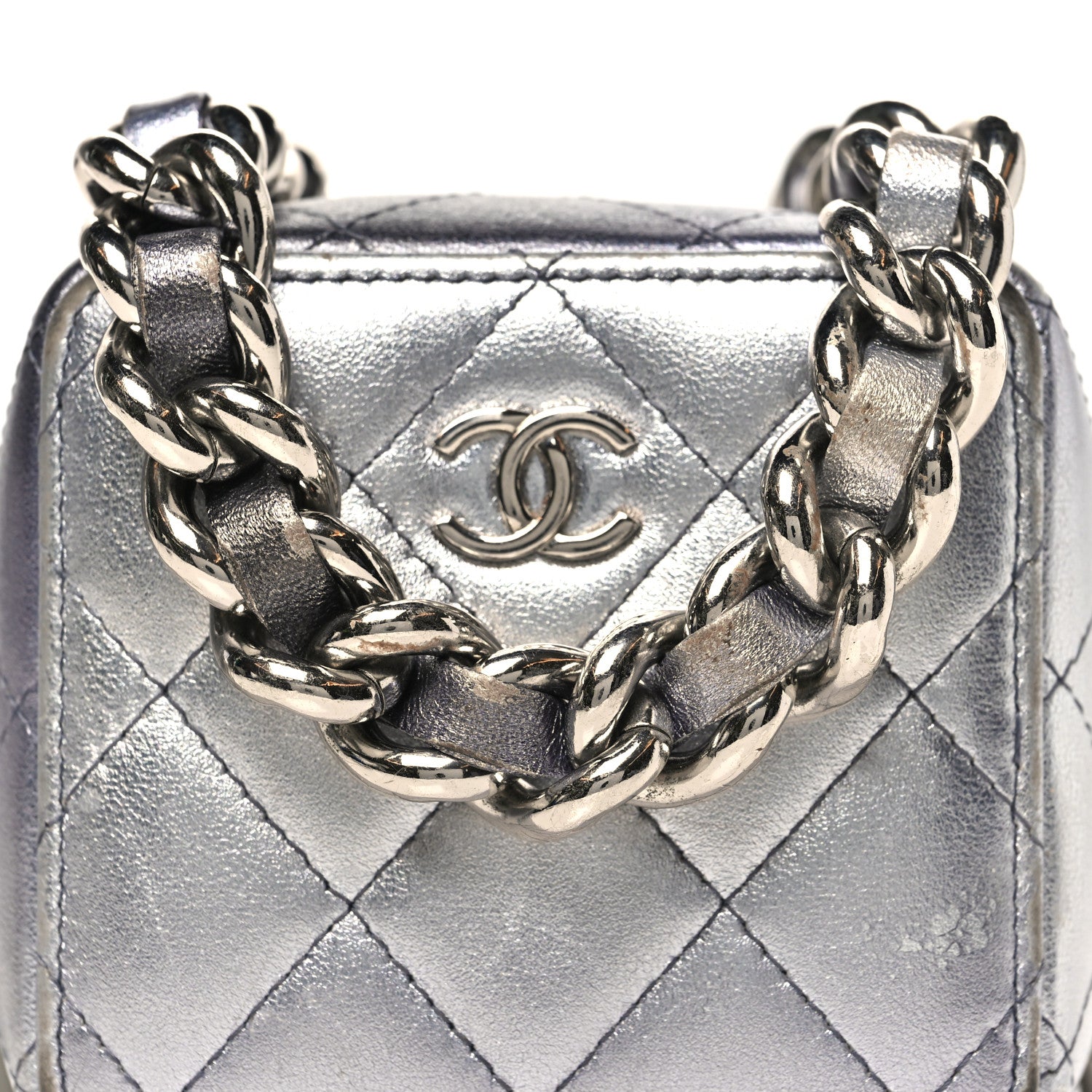 Chanel Gradient Metallic Lambskin Quilted Like A Wallet Clutch With Chain Silver Purple 8 of 13