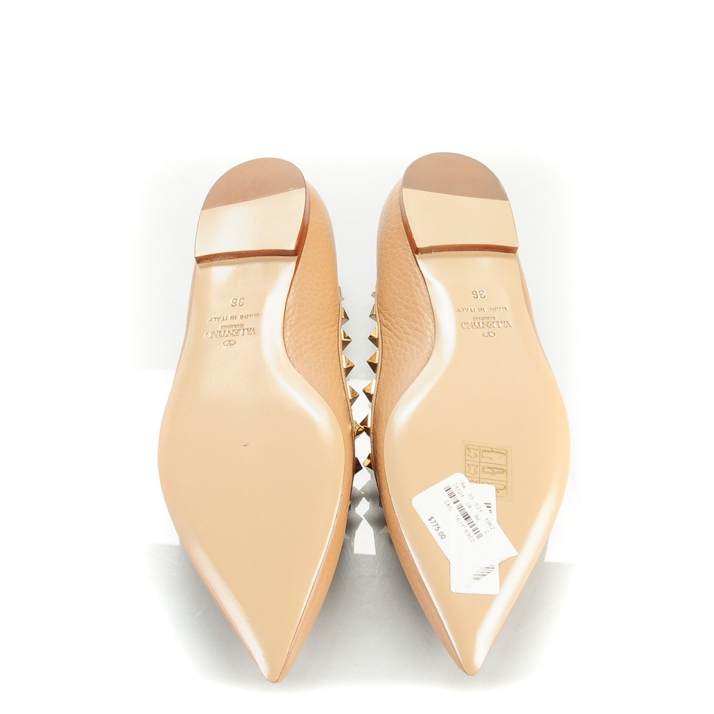 Pebbled Calfskin Rockstud Ballerina Flats 36 Beige