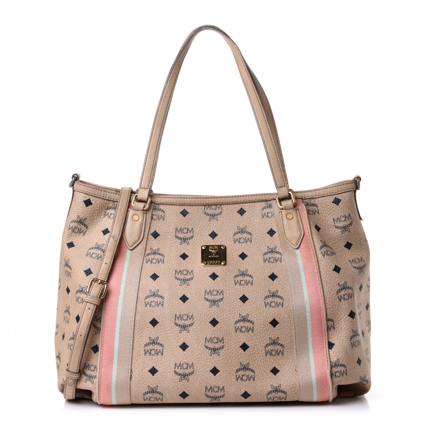 MCM Visetos Striped Tote Beige 1 of 4