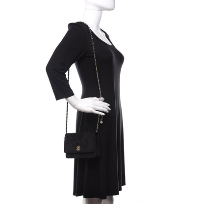 Chanel Velvet Quilted Pearl Crush Wallet On Chain WOC Black 2 of 12