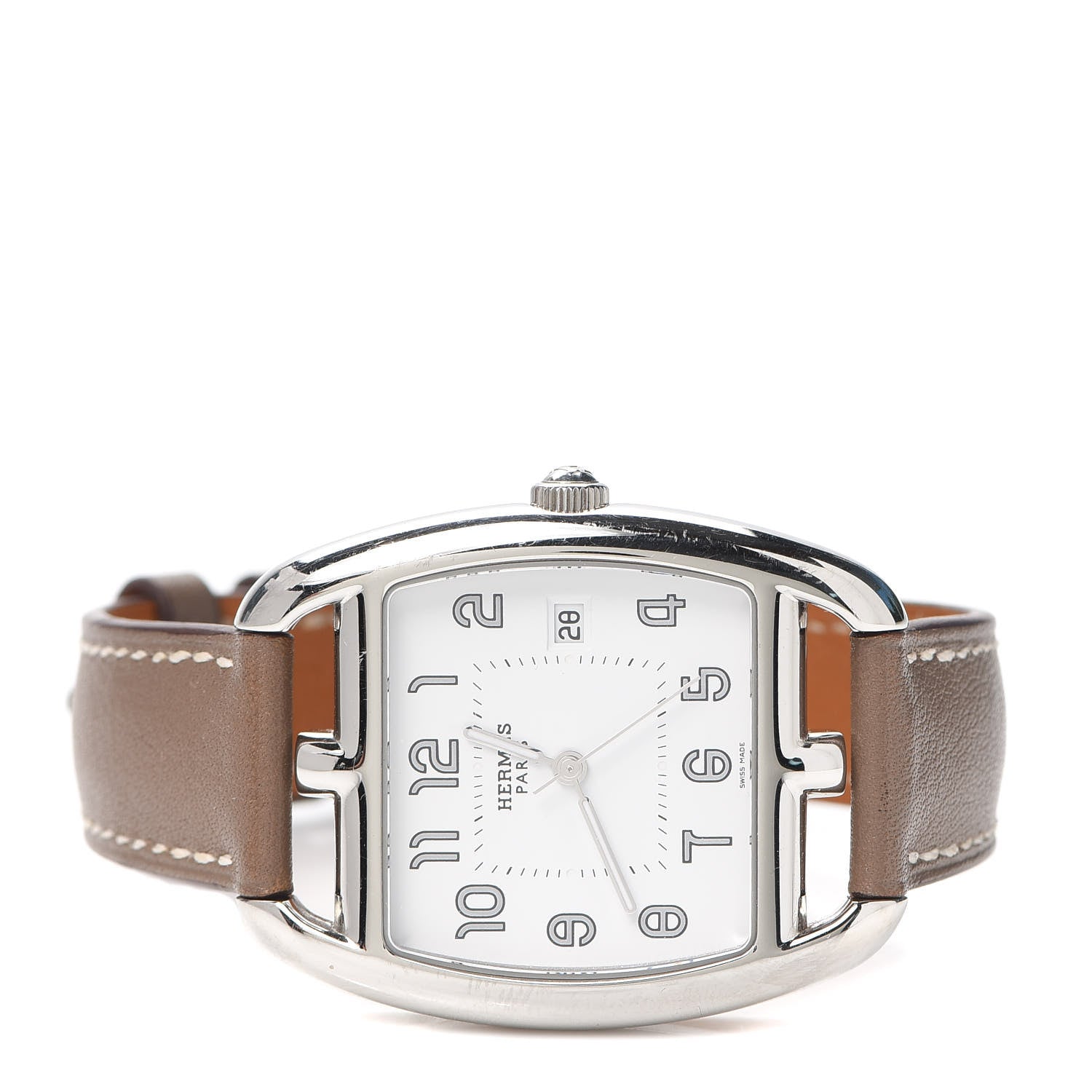 Hermes Stainless Steel Swift 33mm Cape Cod Tonneau Quartz Watch Etoupe 2 of 5