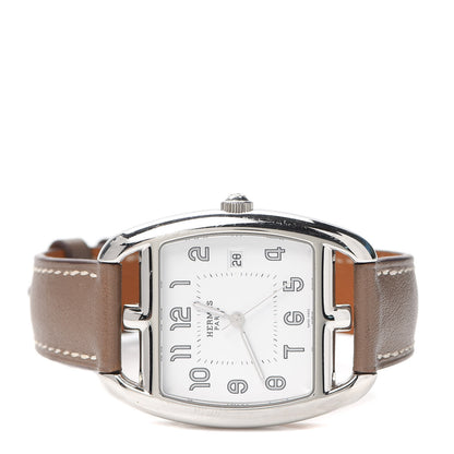 Hermes Stainless Steel Swift 33mm Cape Cod Tonneau Quartz Watch Etoupe 2 of 5