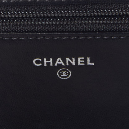 Chanel Lambskin Chevron Quilted Studded Wallet On Chain WOC Black 8 of 9