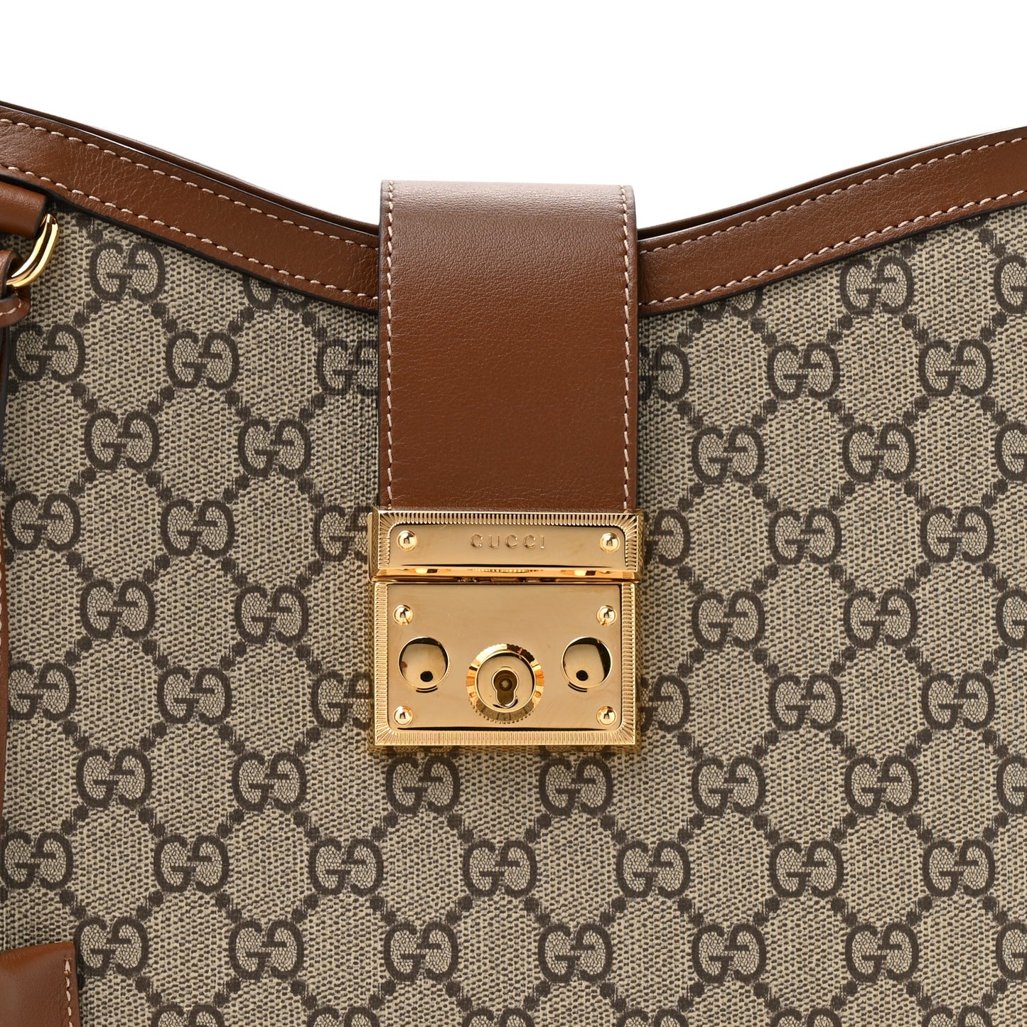 GG Supreme Monogram Medium Padlock Shoulder Bag Beige Ebony Brown Sugar