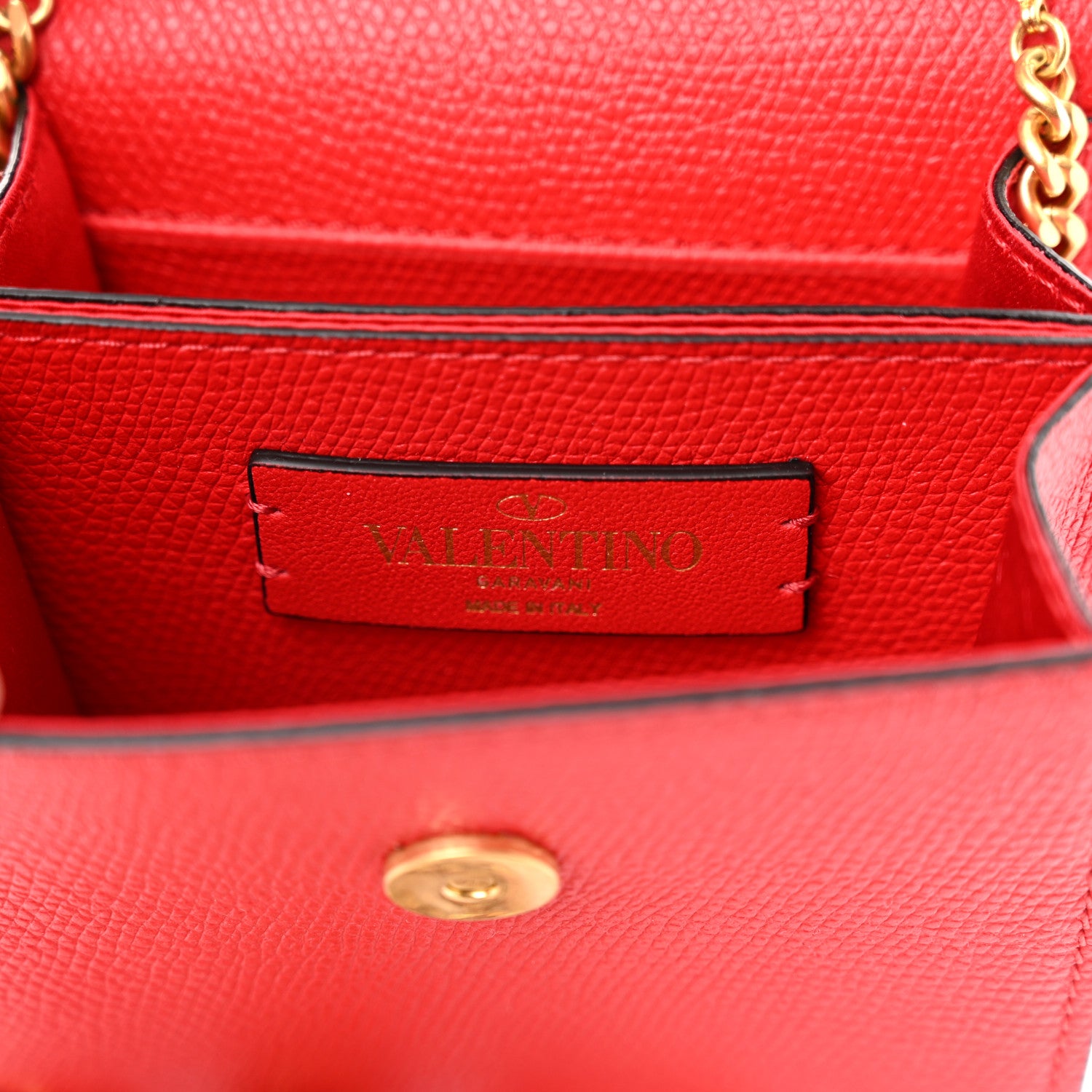 Valentino Garavani Grainy Calfskin VLogo Compact Wallet with Chain Rouge Pur 6 of 9