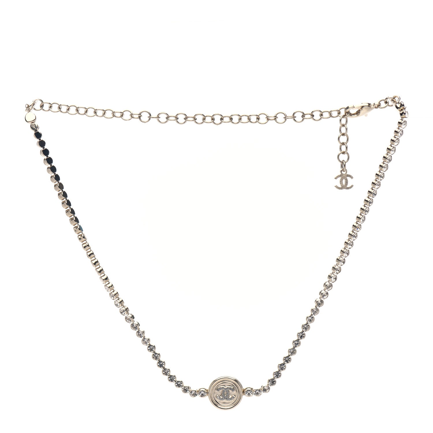 Chanel Crystal CC Chain Short Necklace Gold 3 of 5