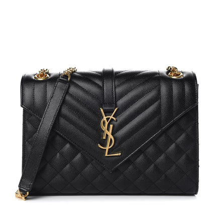 Saint Laurent Grain De Poudre Textured Mixed Matelasse Triquilt Medium Monogram Satchel Black 1 of 9