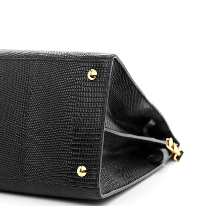 Burberry Calfskin Lizard Embossed Large Title Tote Black 10 of 13
