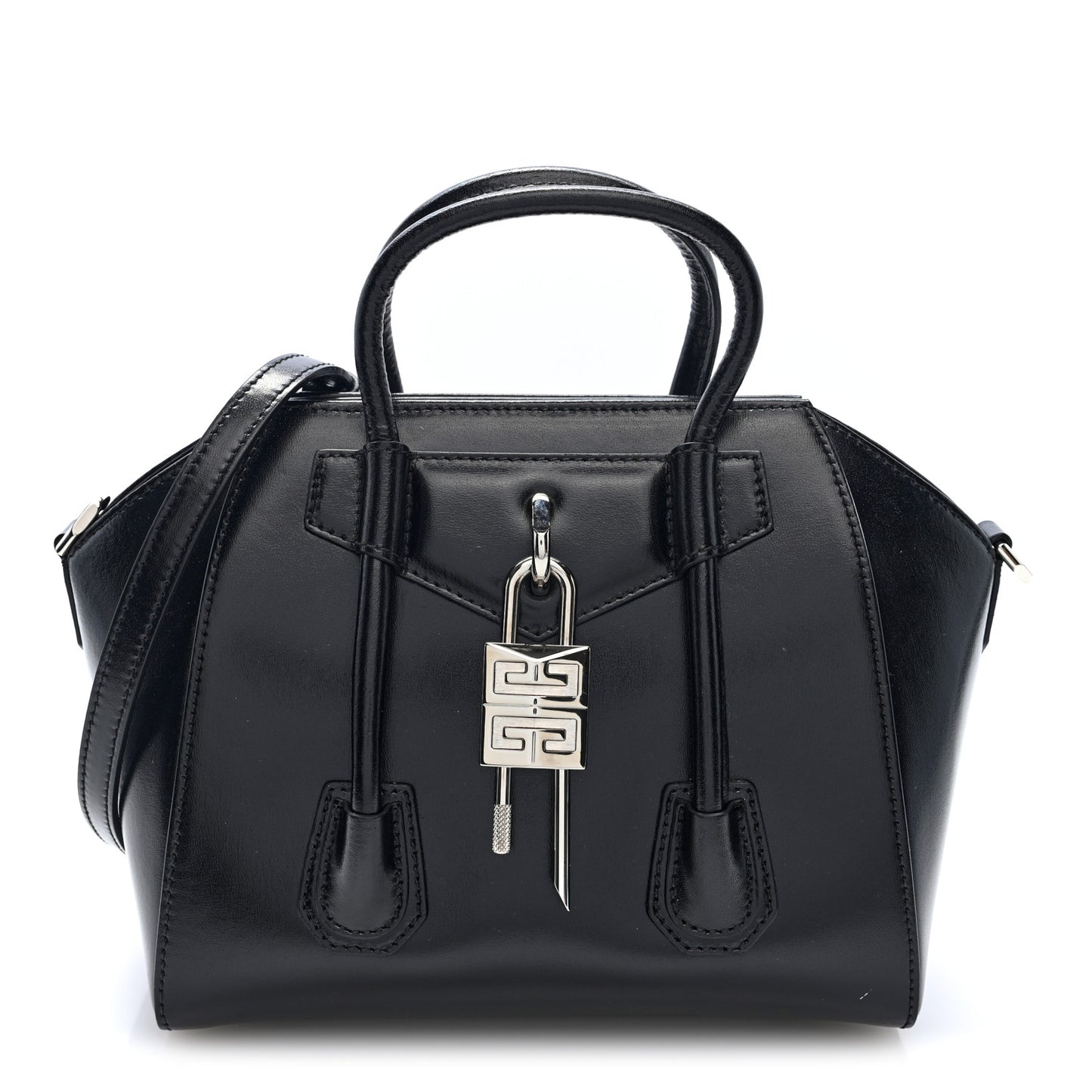 Box Calfskin Mini Lock Antigona Shoulder Bag Black
