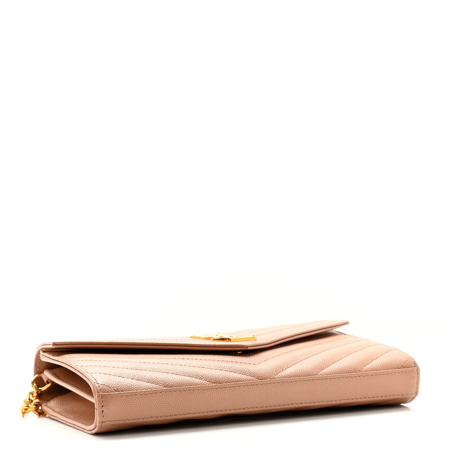 Saint Laurent Grain De Poudre Matelasse Chevron Monogram Chain Wallet Dark Beige 4 of 12