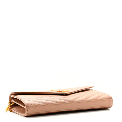 Saint Laurent Grain De Poudre Matelasse Chevron Monogram Chain Wallet Dark Beige 4 of 12