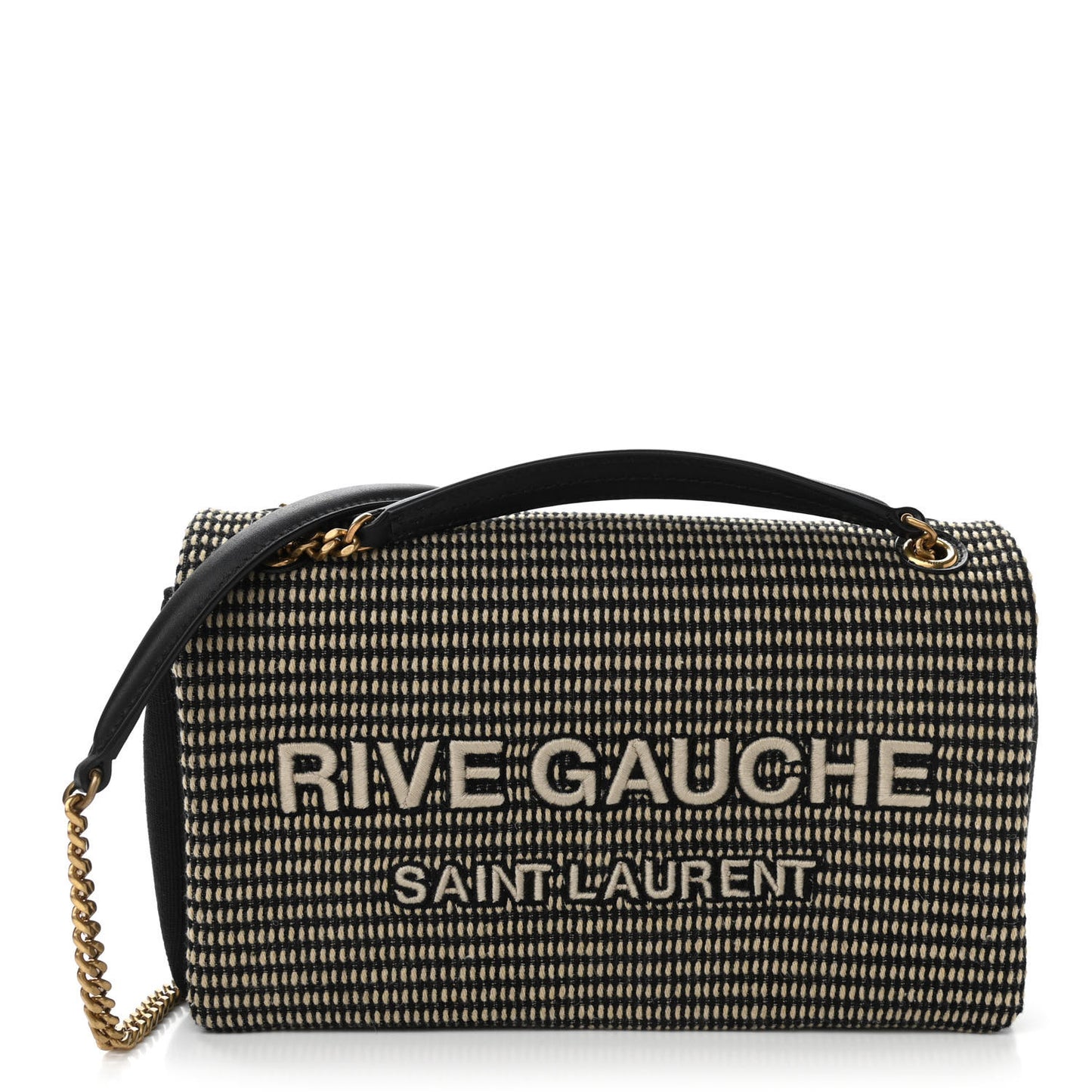 Cotton Embroidered Rive Gauche Noe Chain Bag Black Beige