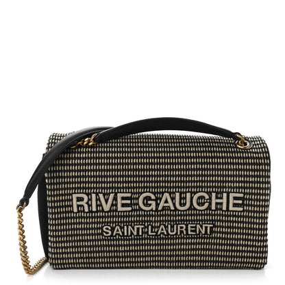 Saint Laurent Cotton Embroidered Rive Gauche Noe Chain Bag Black Beige 1 of 9