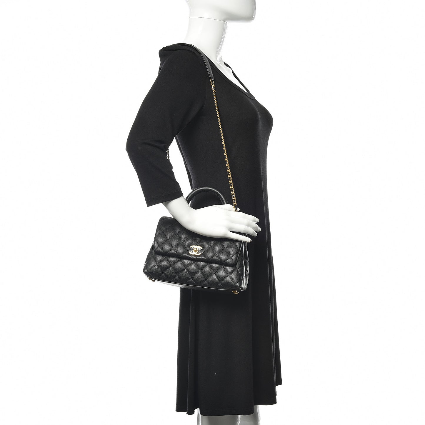 Caviar Quilted Mini Coco Handle Flap Black