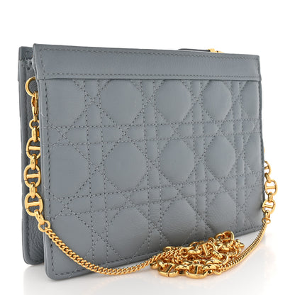 Christian Dior Calfskin Cannage Caro Zipped Pouch With Chain Cloud Blue 3 of 13