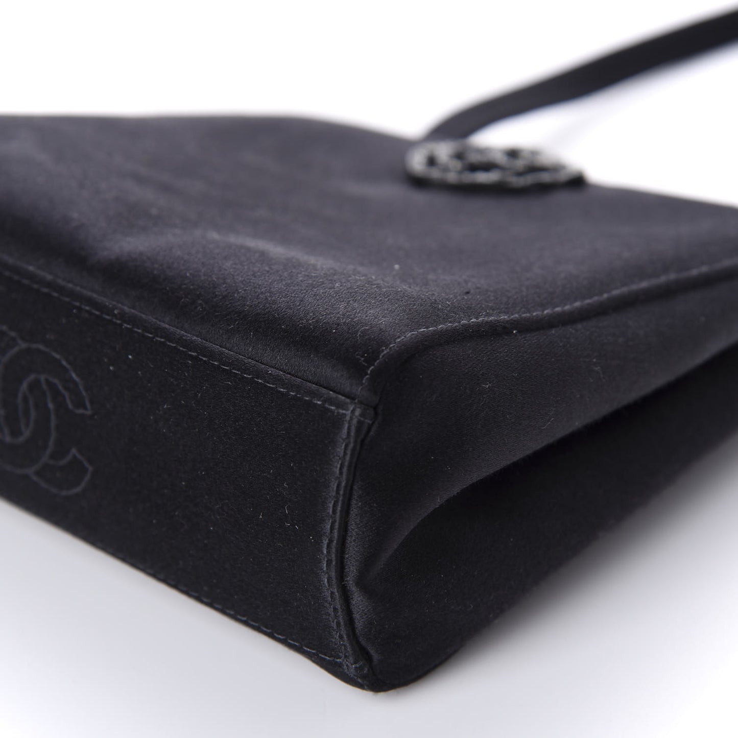 Satin Crystal Small Camellia Evening Bag Black