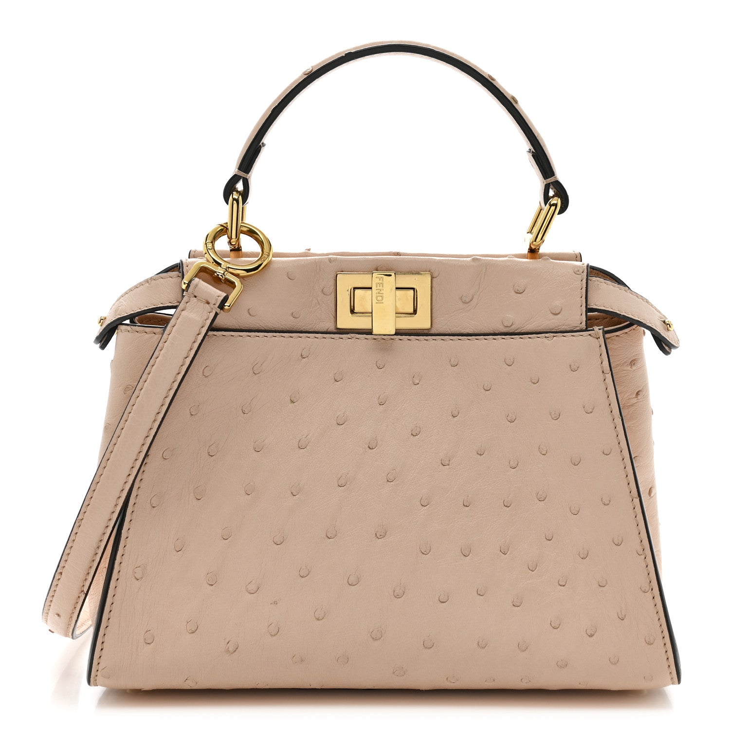 Fendi Ostrich Shiny Nappa Mini Peekaboo Iconic Satchel Poudre 1 of 19