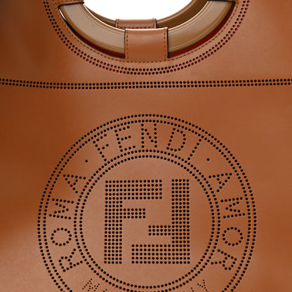 Fendi Vitello Liberty Plexiglass Stamp Patch Perforated Medium Runaway Shopper Tote Nocciola 7 of 12