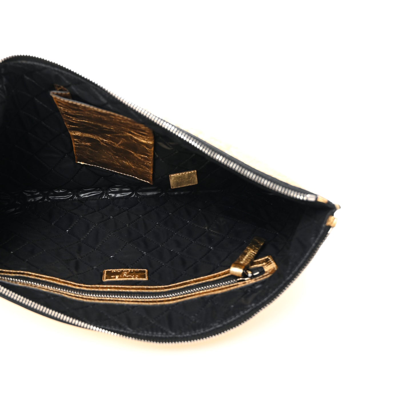 Metallic Lambskin Large Feministe Maize Feminine Pouch Clutch Gold