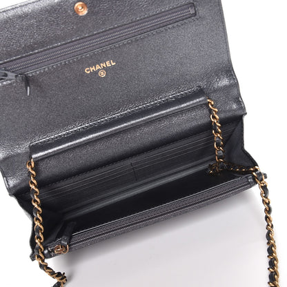 Chanel Metallic Calfskin Quilted Boy Wallet On Chain WOC Charcoal 5 of 9