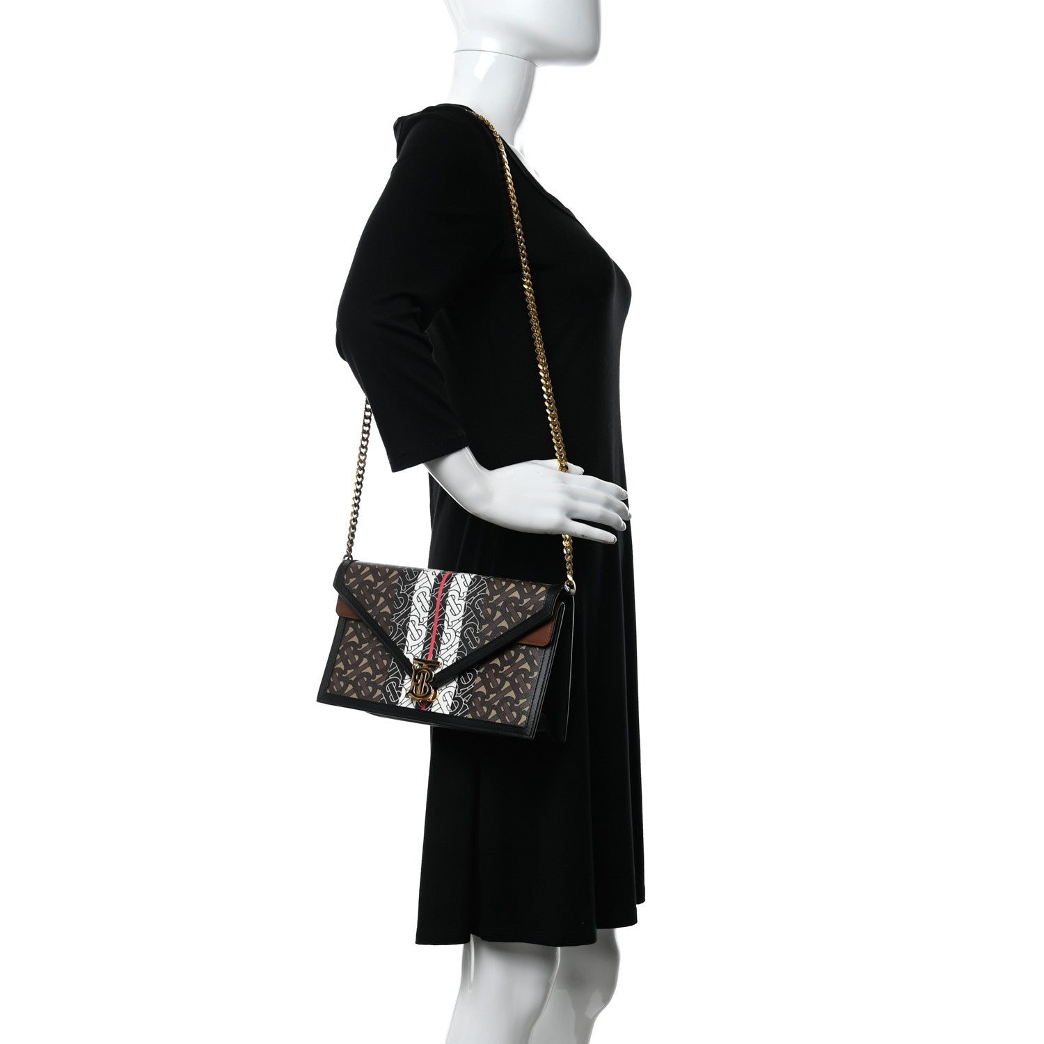 Burberry E-Canvas Monogram Stripe Small TB Envelope Clutch Bridle Brown 2 of 9