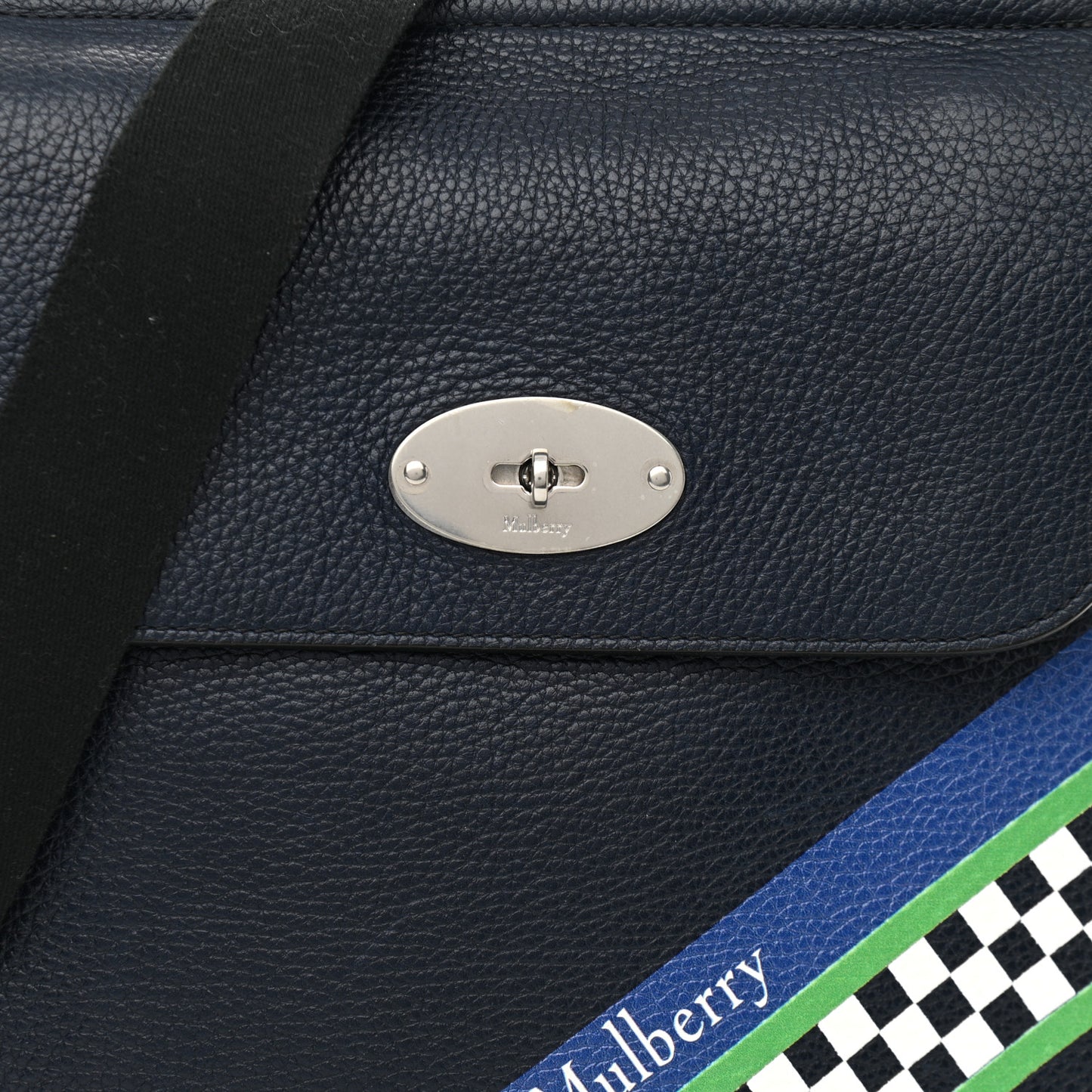 Natural Grain Calfskin Racing Stripe Antony Messenger Crossbody Midnight Blue