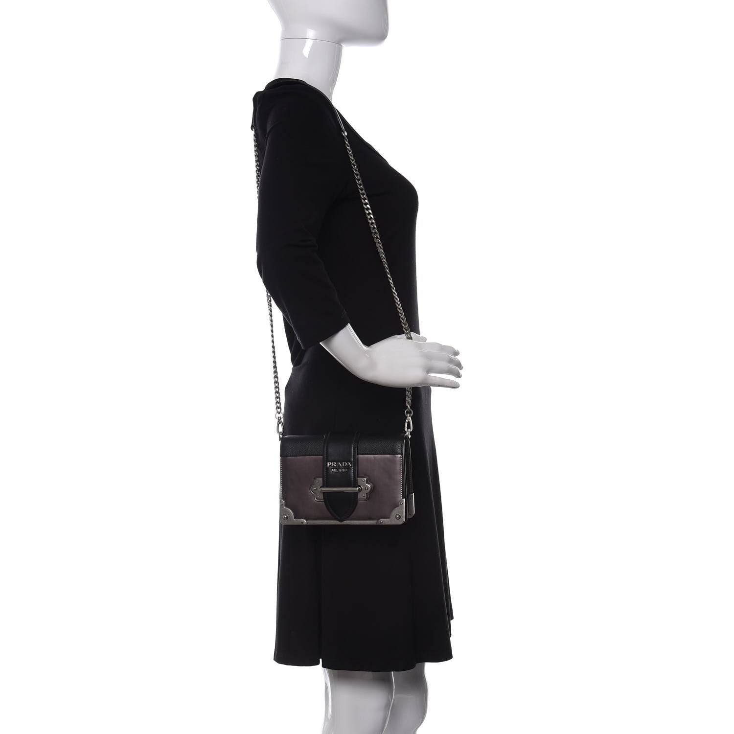Prada Metallic Vitello Saffiano Cahier Bag Ferro Black 2 of 8