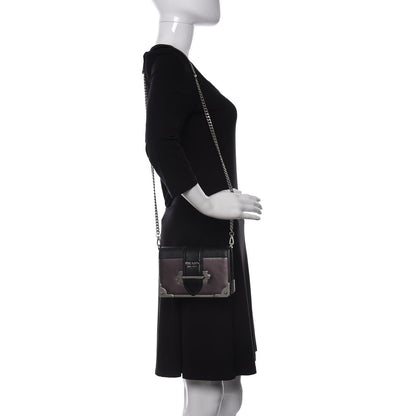 Prada Metallic Vitello Saffiano Cahier Bag Ferro Black 2 of 8