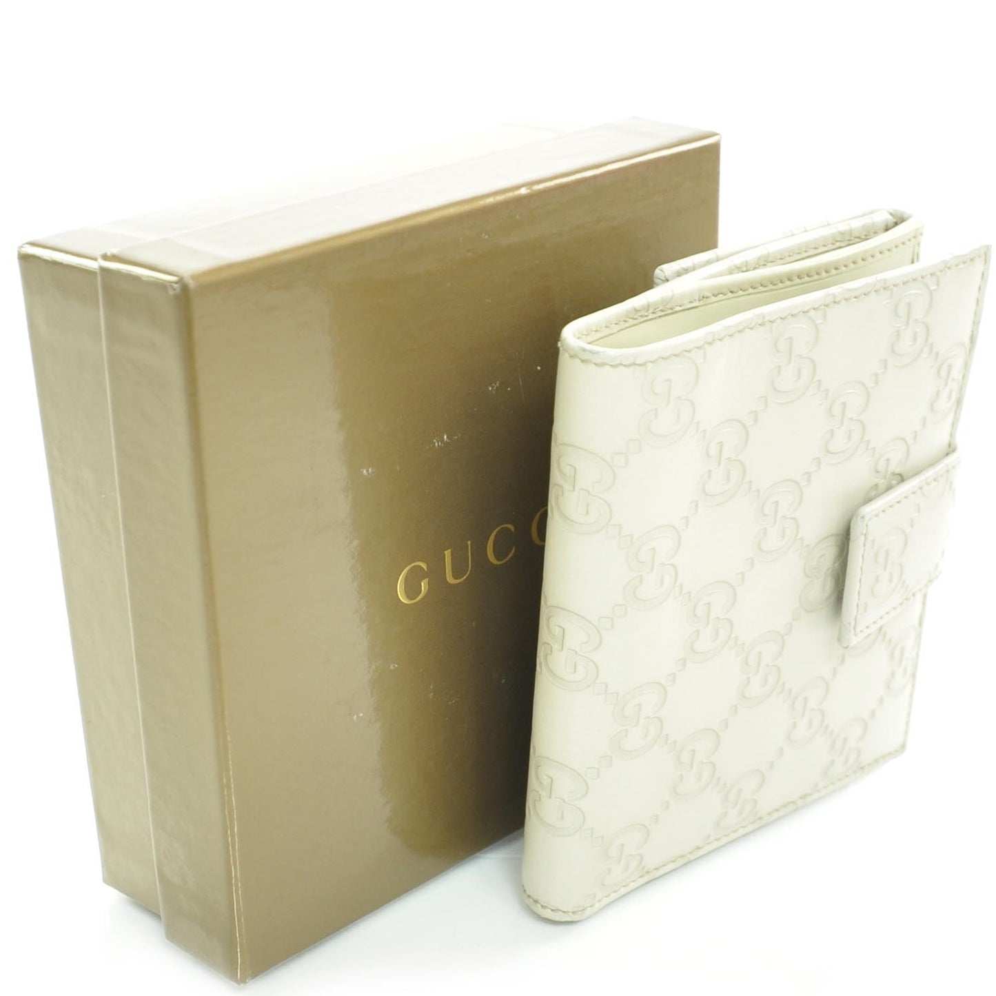 Guccissima Margaux Calfskin Metal Bar French Flap Wallet Mystic White