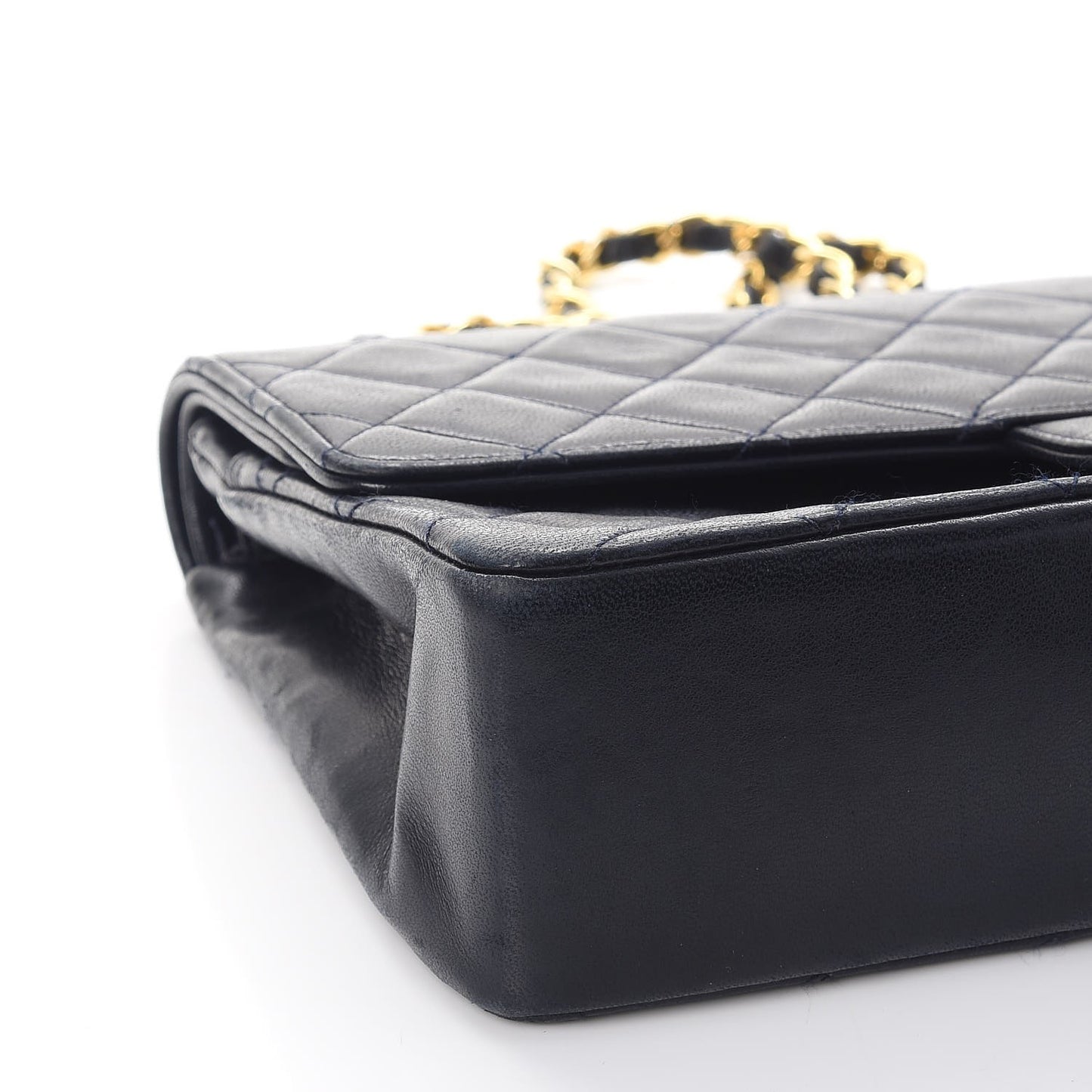 Lambskin Quilted Medium Double Flap Navy