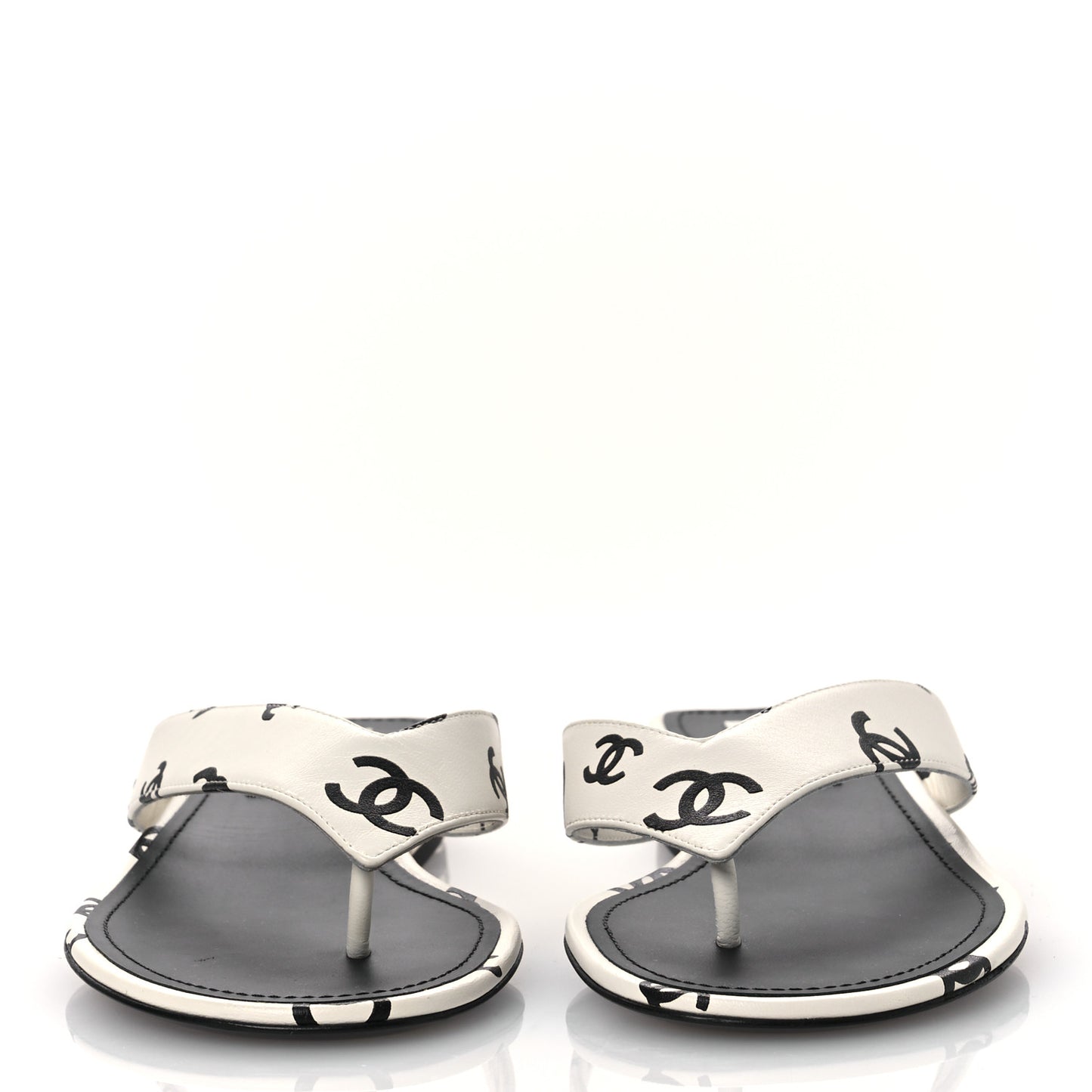 Lambskin Printed CC Thong Sandals 37 White Black