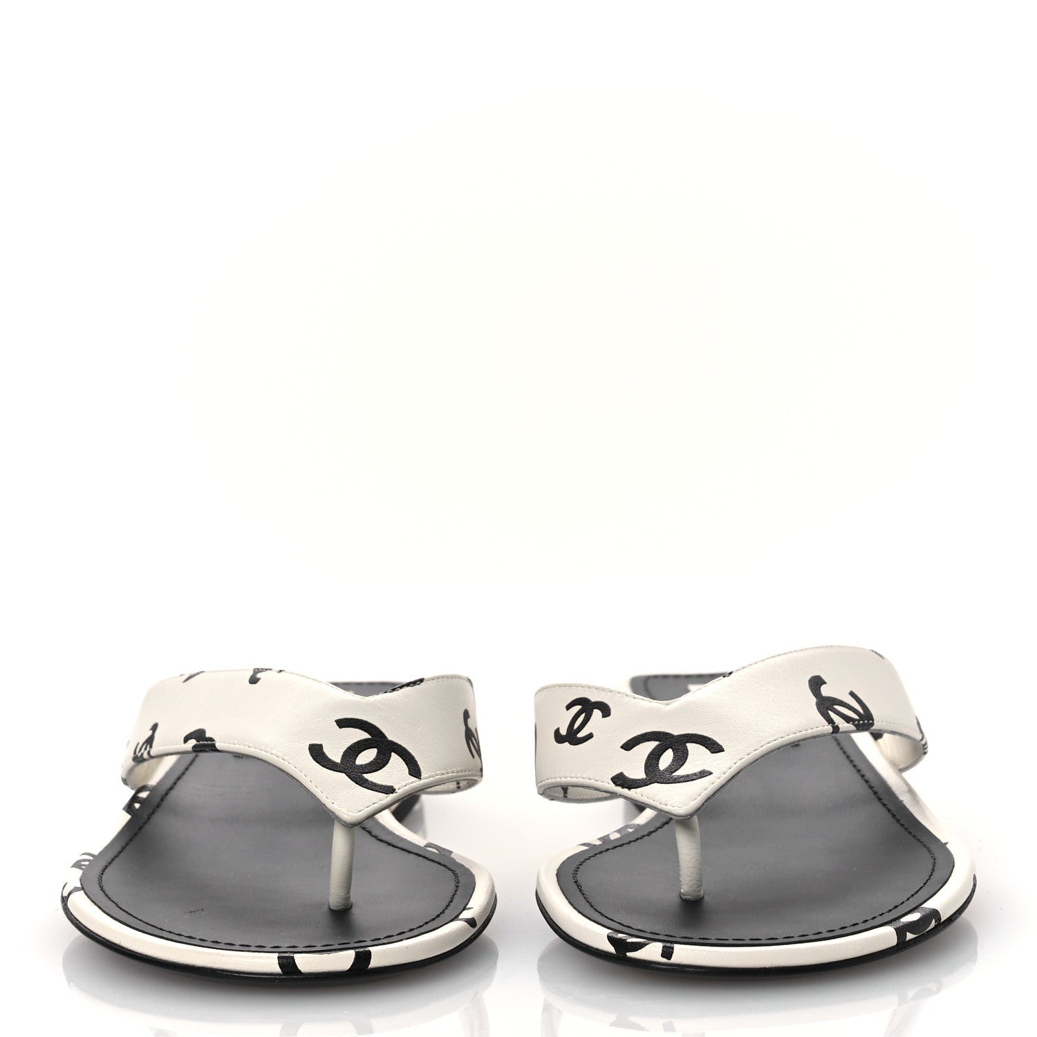 Chanel Lambskin Printed CC Thong Sandals 37 White Black 3 of 11