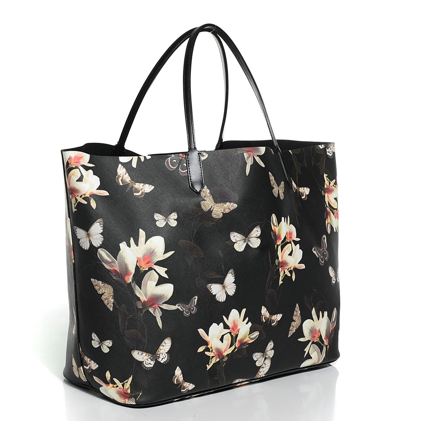 Textured Coated Canvas Magnolia and Moth Print Large Antigona Tote