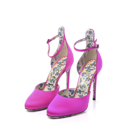 Gucci Satin Daisy Ankle Strap d'Orsay 105 Pumps 37 Fuchsia 3 of 8