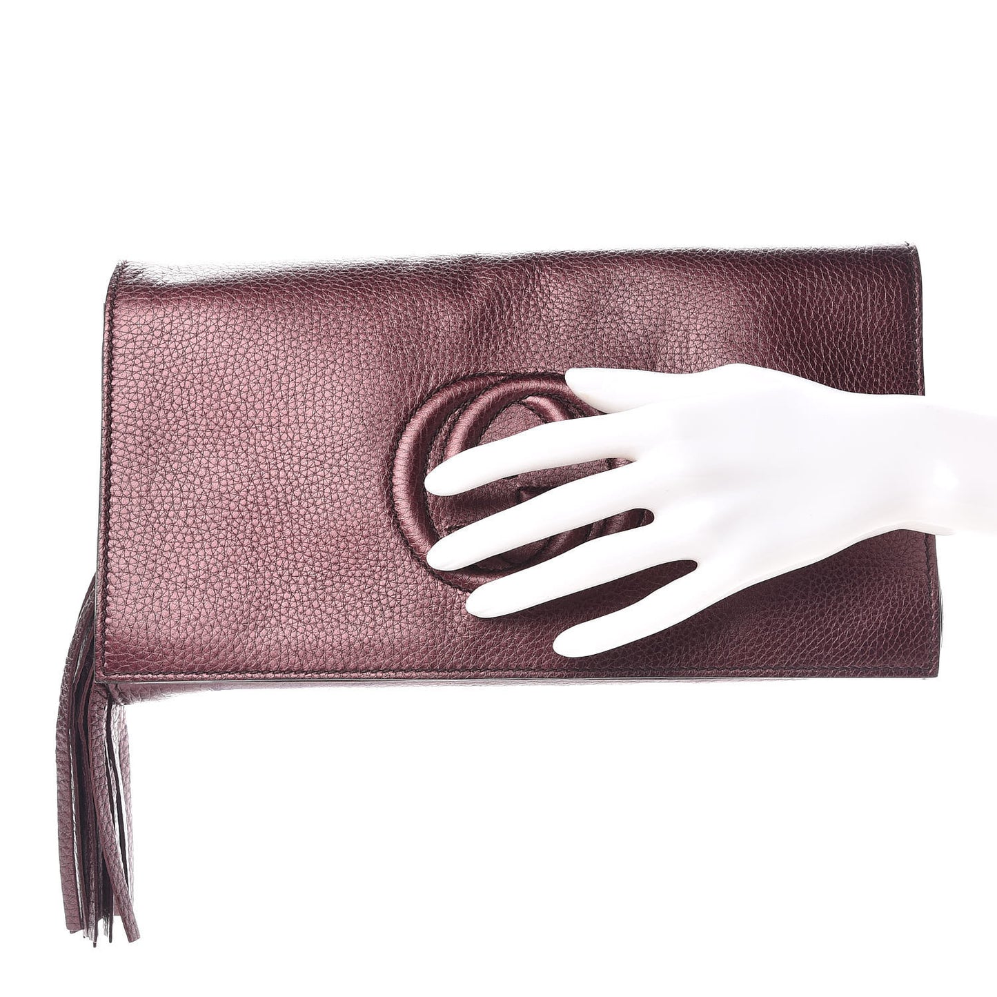 Metallic Cellarius Calfskin Medium Soho Clutch Classic Burgundy
