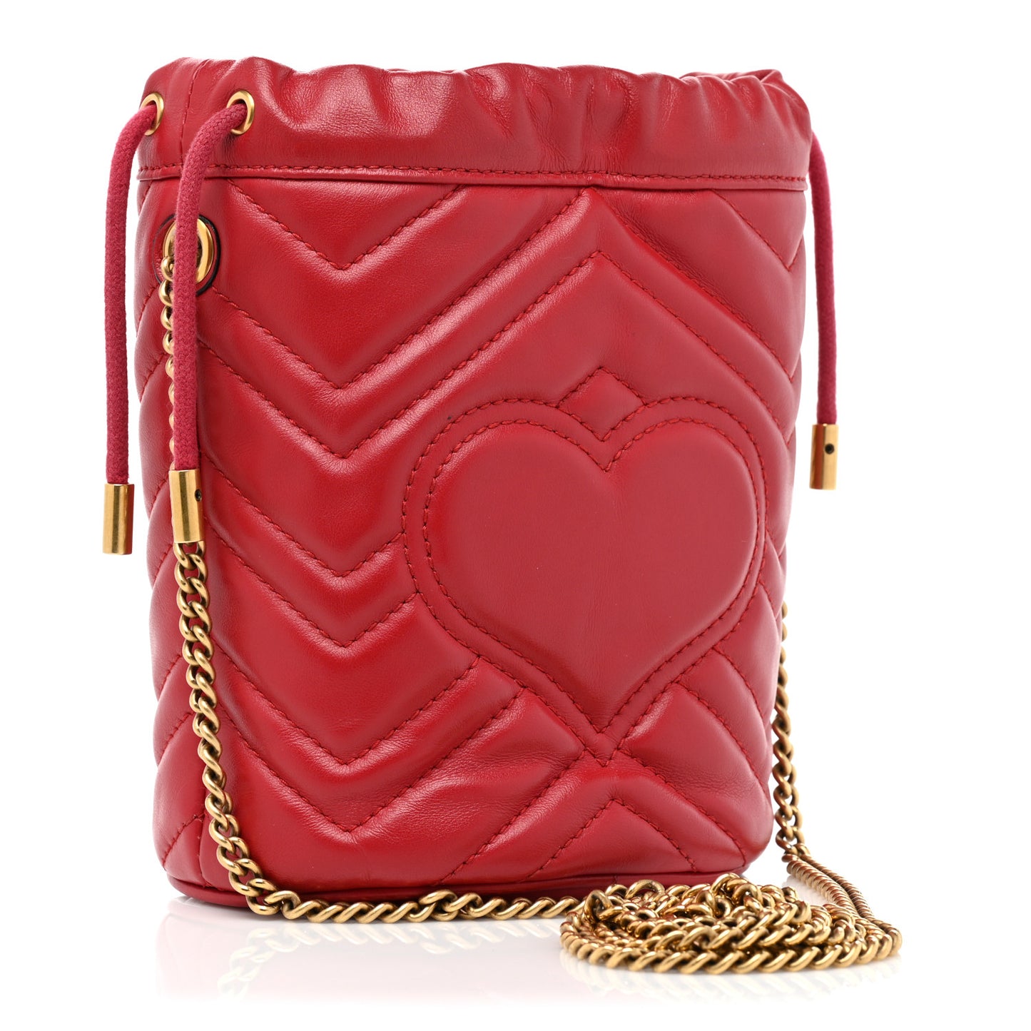 Calfskin Matelasse Mini GG Marmont 2.0 Bucket Bag Hibiscus Red