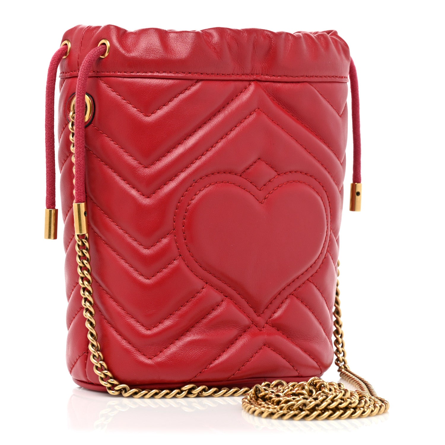 Gucci Calfskin Matelasse Mini GG Marmont 2.0 Bucket Bag Hibiscus Red 3 of 14
