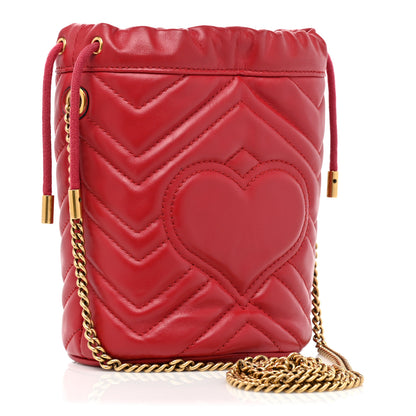 Gucci Calfskin Matelasse Mini GG Marmont 2.0 Bucket Bag Hibiscus Red 3 of 14