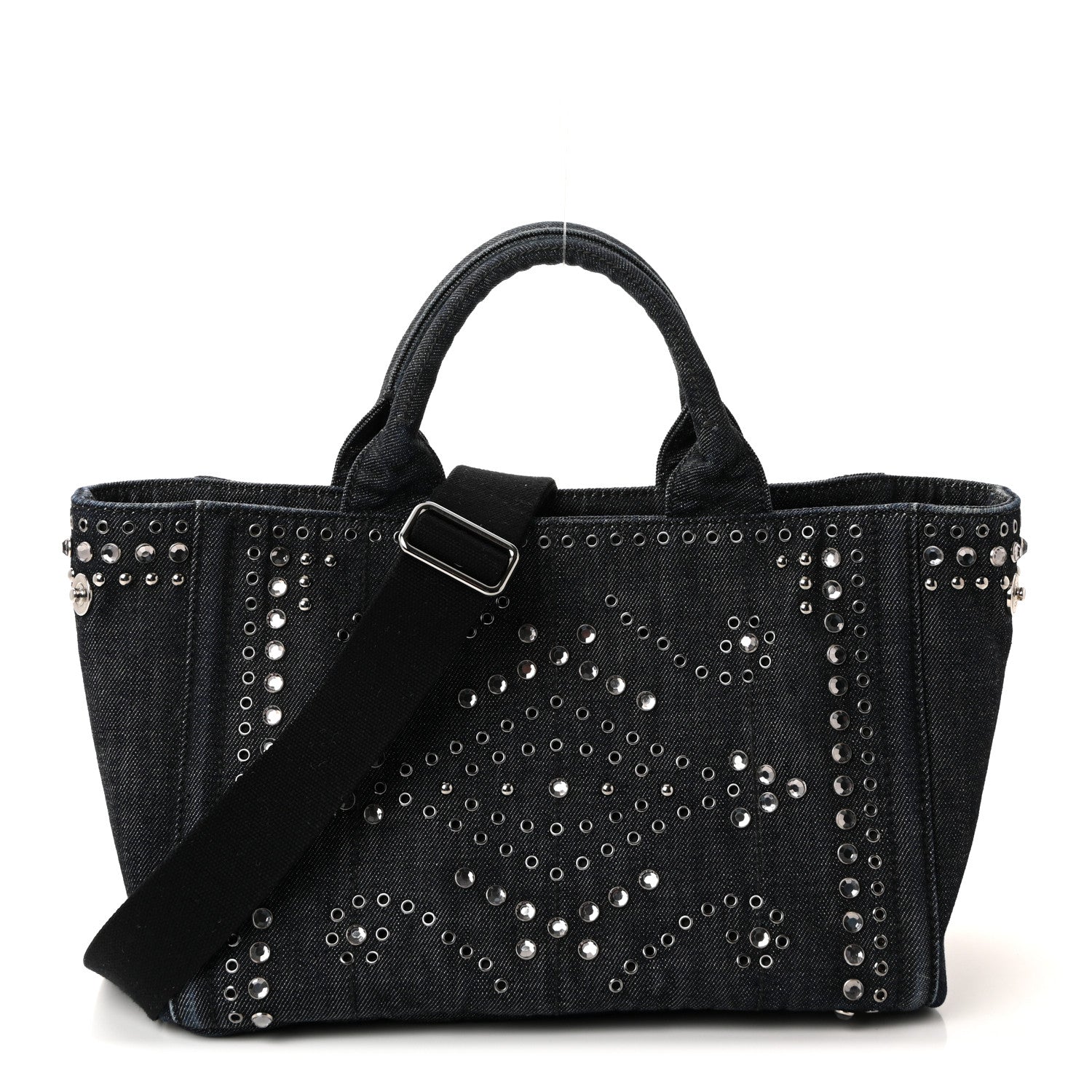 Prada Canapa Denim Crystal Rivet Studded Tote Avio 1 of 9